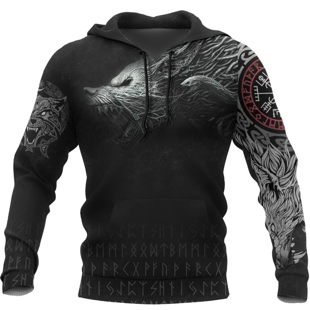 Sweat à Capuche Viking Imprimé 3D Odin – Style Médiéval Scandinave – Homme/Femme – Cosplay Déguisement - 7