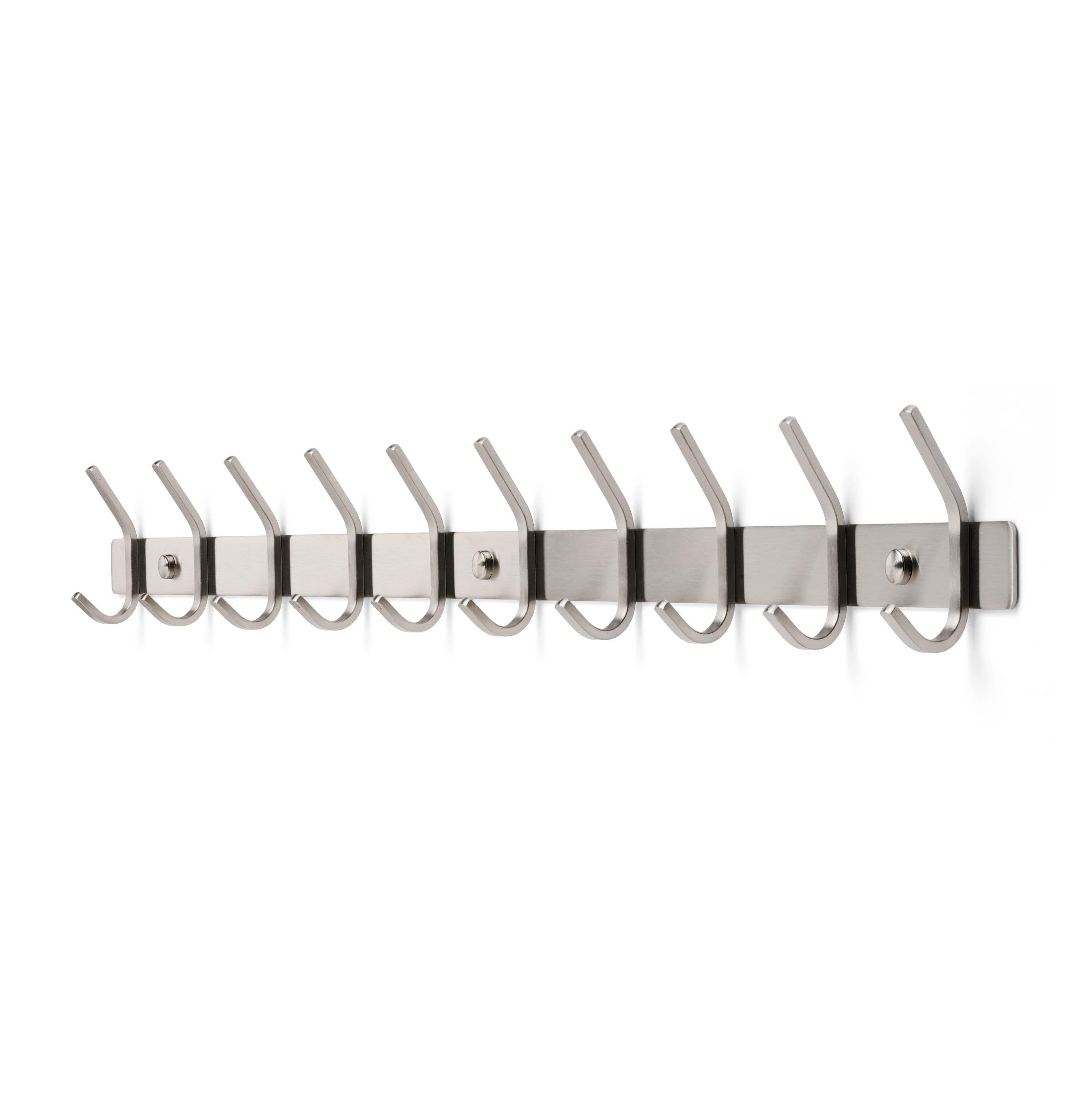 TOJ Wandgarderobe - 78CM - 20 Haken - Kleiderstange wandmontage - Kleiderhaken wand - Garderobenstange wandmontage- Kleiderstange - Jackenhalter - Garderobe paneel - Edelstahl - Silber