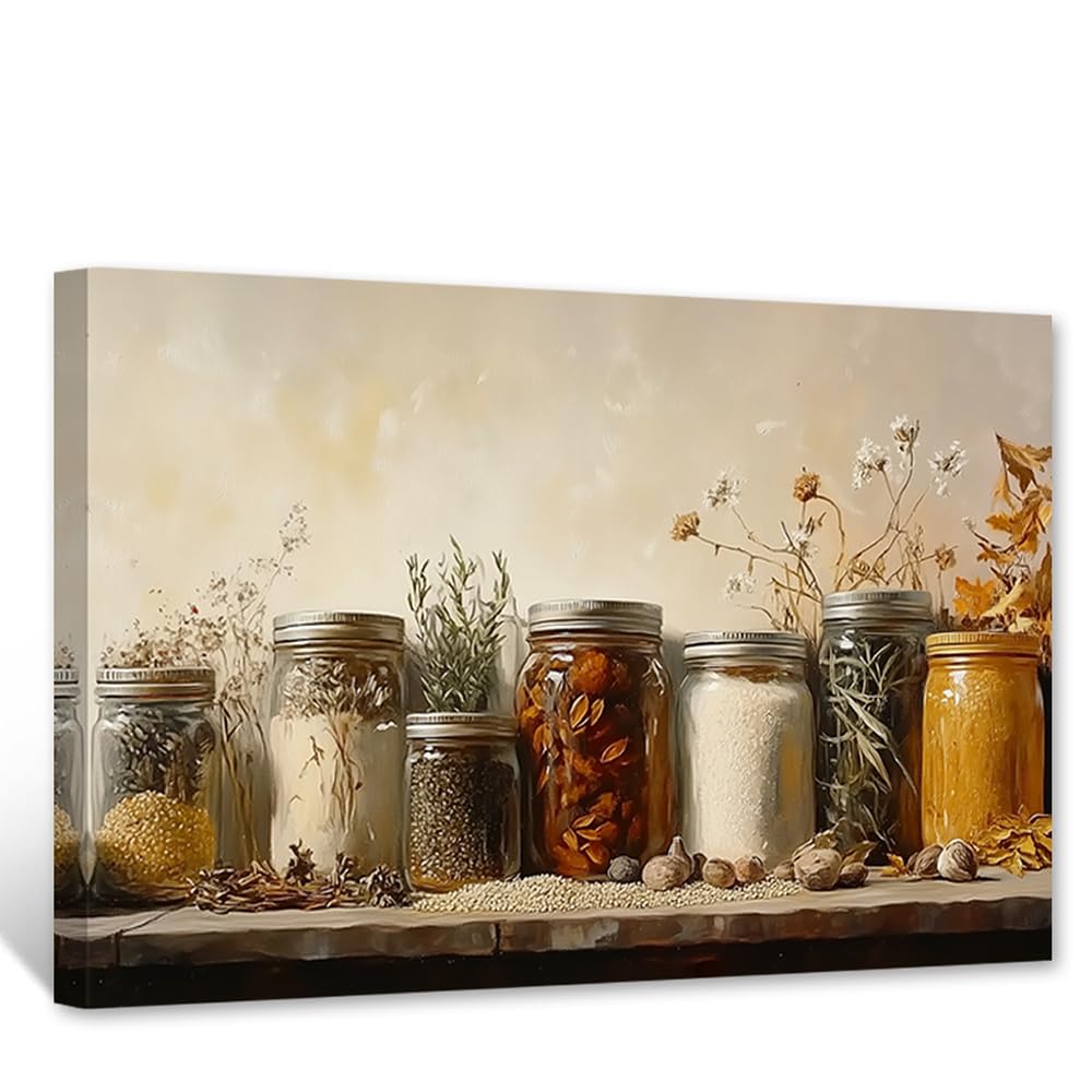 CCWACPP Farm Kitchen Canvas Wall Art Vintage Farmhouse Wall Decor Spice Pictures Print Country Landscape Painting Dining Room Kitchen Decor Framed (60.00 x 90.00 cms)