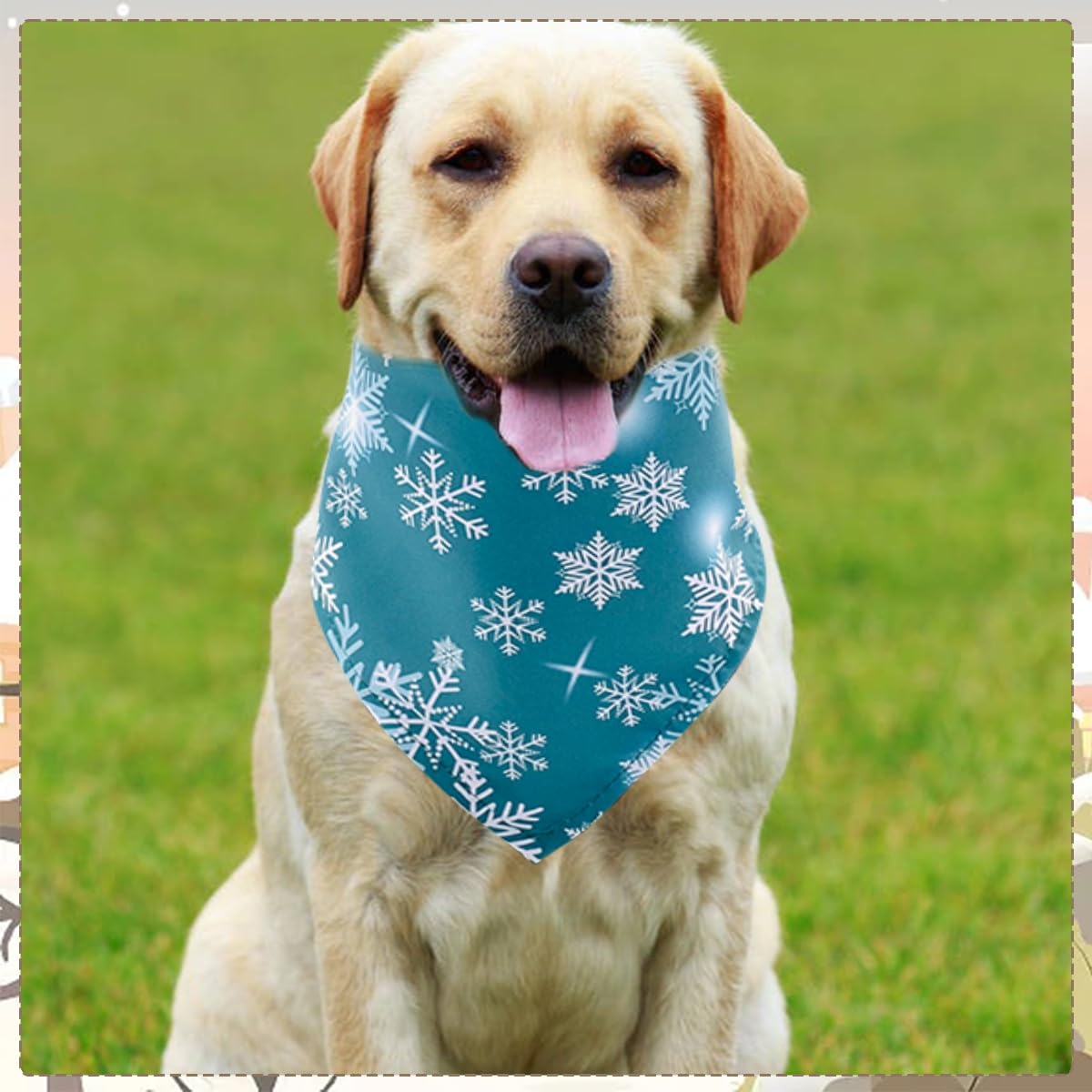 Halstücher für große Hunde, für den Winter, Großpackung, 84 cm, für große Hunde, Schnee-Wald-Muster, Dreieckstuch, Webkante, Nähkante, Saumnaht für Fellpflege-Zubehör, 50 Stück
