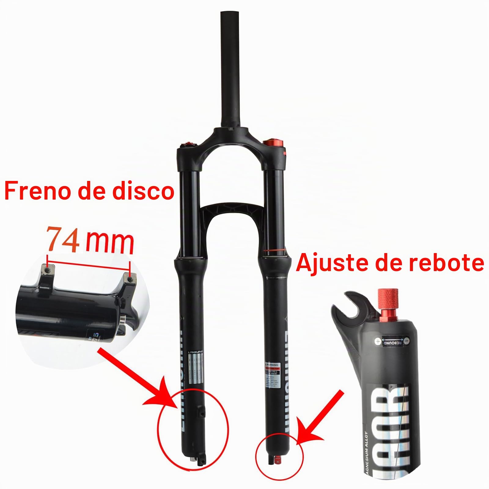 Horquilla de Bicicleta de montaña de 26/27.5/29 Pulgadas con Ajuste de Rebote,Recorrido de 100mm,Eje de 9mm,Freno de Disco