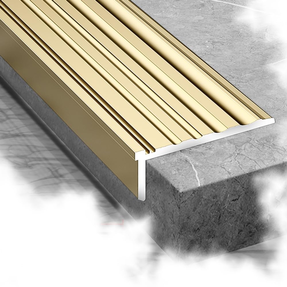 Stair Metal Step Edge Trim Staircase Protector Edging Anti Slip Stairs Transition Strip L-Shape Treads(Golden Bronze,130cm L)