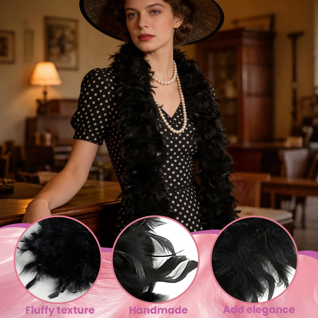1 PCS 2M noir en plumes,no-ir de déguisement,noir en plumes,echarpe plu-me,boas de plu-mes de déguisement, accessoire de costume,années 1920,Idéal pour le carnaval, fête costumée,Mariage