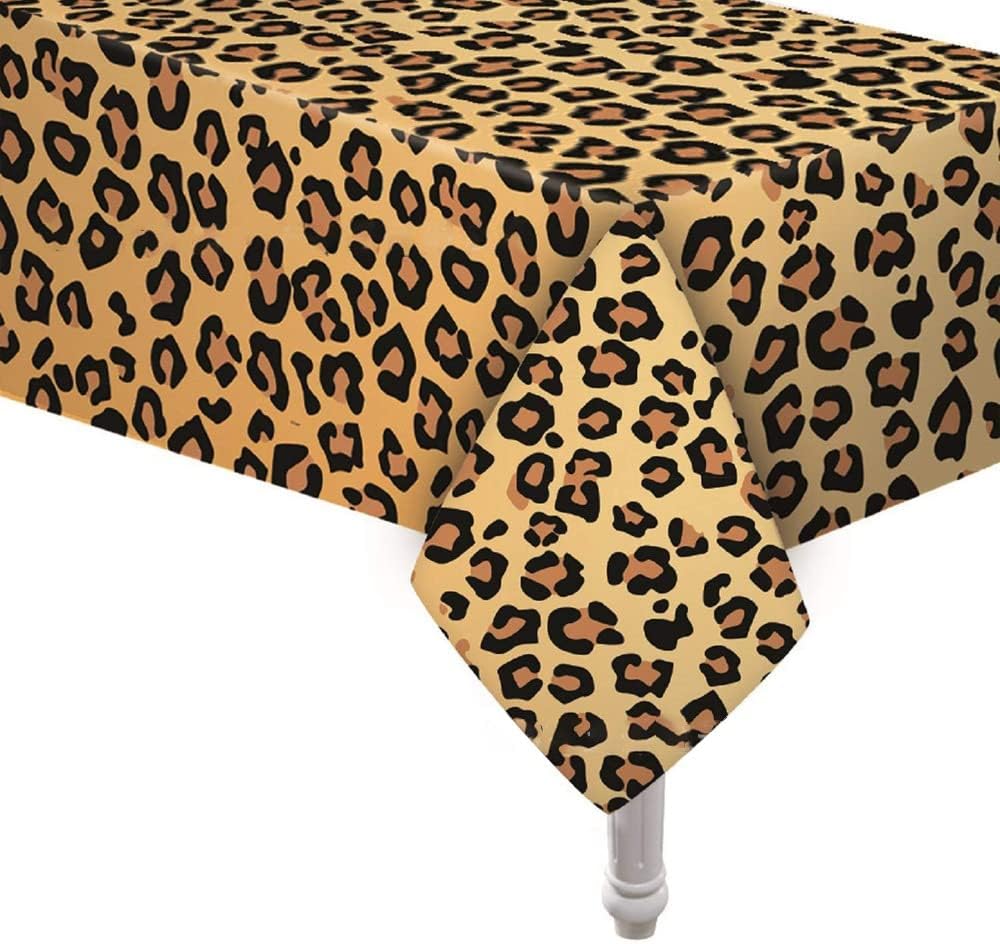 5 Pack Palm Leaves Animal Safari Tablecloth Jungle Animal Theme Tablecover for Baby Shower Birthday Party Supplies (Leopard Yellow)