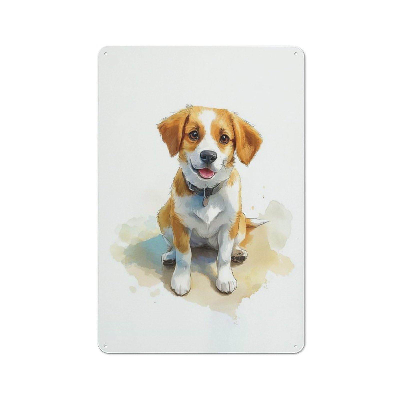 Junmoney Style-14 Tin Wall Plaque 30X20cm With Cute Puppy Watercolor Portrait For Living Room Or Hallway, For Vintage Wall Decor Fans, For Themed Room Decoration