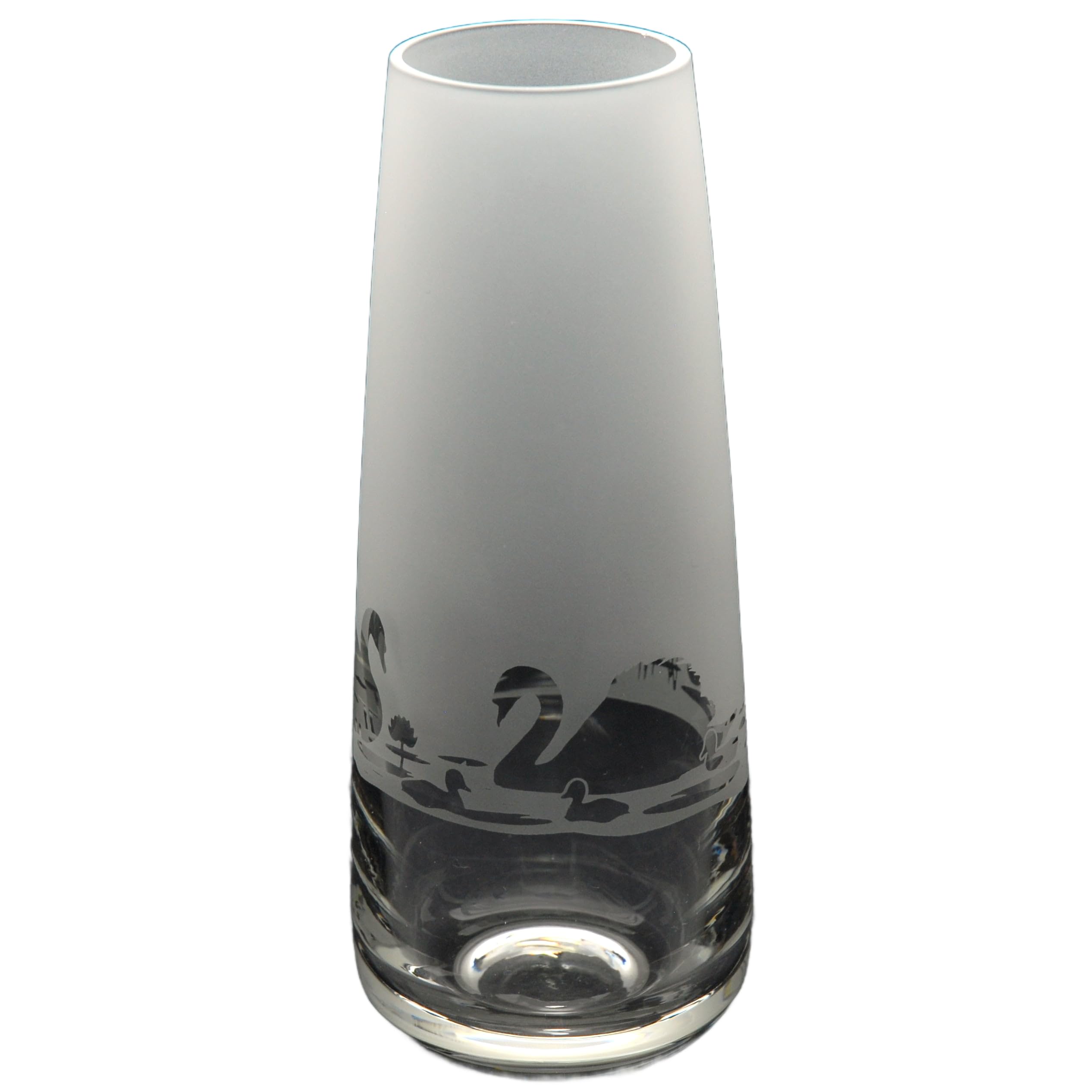GLYPTIC GLASS ART Swan Hand Etched/Engraved Glass Bud Vase