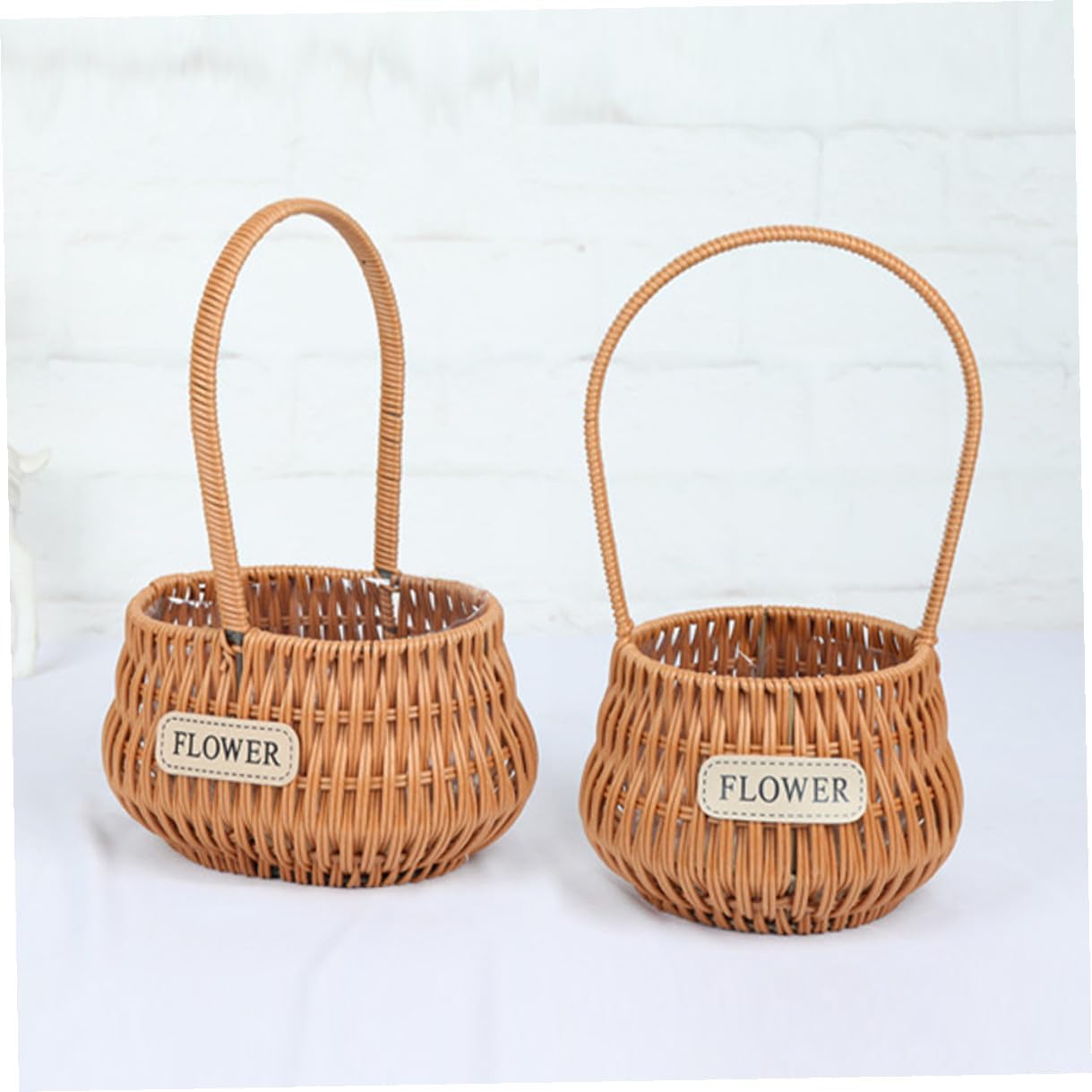 Rustic Woven Flower Girl Basket with Handles Oval Faux Rattan Handheld Basket for Wedding Ceremony for Fresh Floral Arrangements