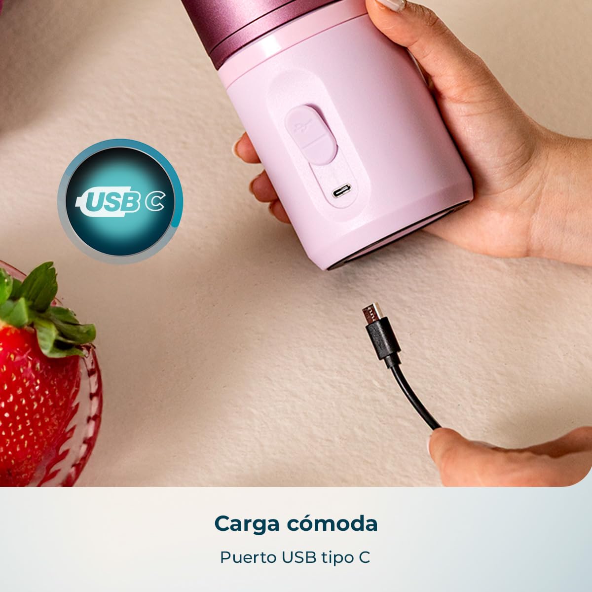 Cecotec Batidora de Vaso Portátil con 11,1V Power Titanium Shake2Go Lagoon Steel. 180W, Vaso Metal 600ml Libre BPA, 3 Programas Automáticos, Carga USB-C, Bebidas Frías por Más Tiempo