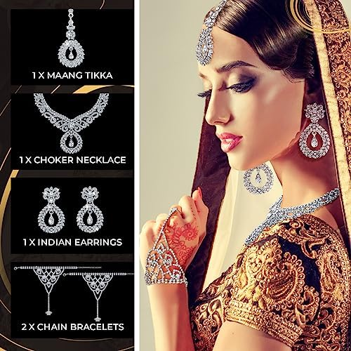 Efulgenz Kundan Set Green Indian Jewelry Sets For Women Bollywood Jewelry Kundan Choker Necklace Dangle Earrings Maang Tikka Head Chain Wedding Bridal Jewelry For Women