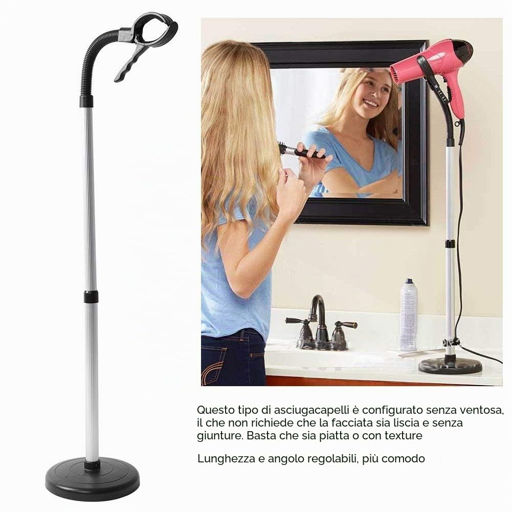 Ejoyous Porta Asciugacapelli, Piantana Porta Phon in Acciaio Inox, Regolabile in Altezza Supporto per Styling dei Capelli per Le Donne e Gli Animali Domestici 40 x 19 x 6 cm