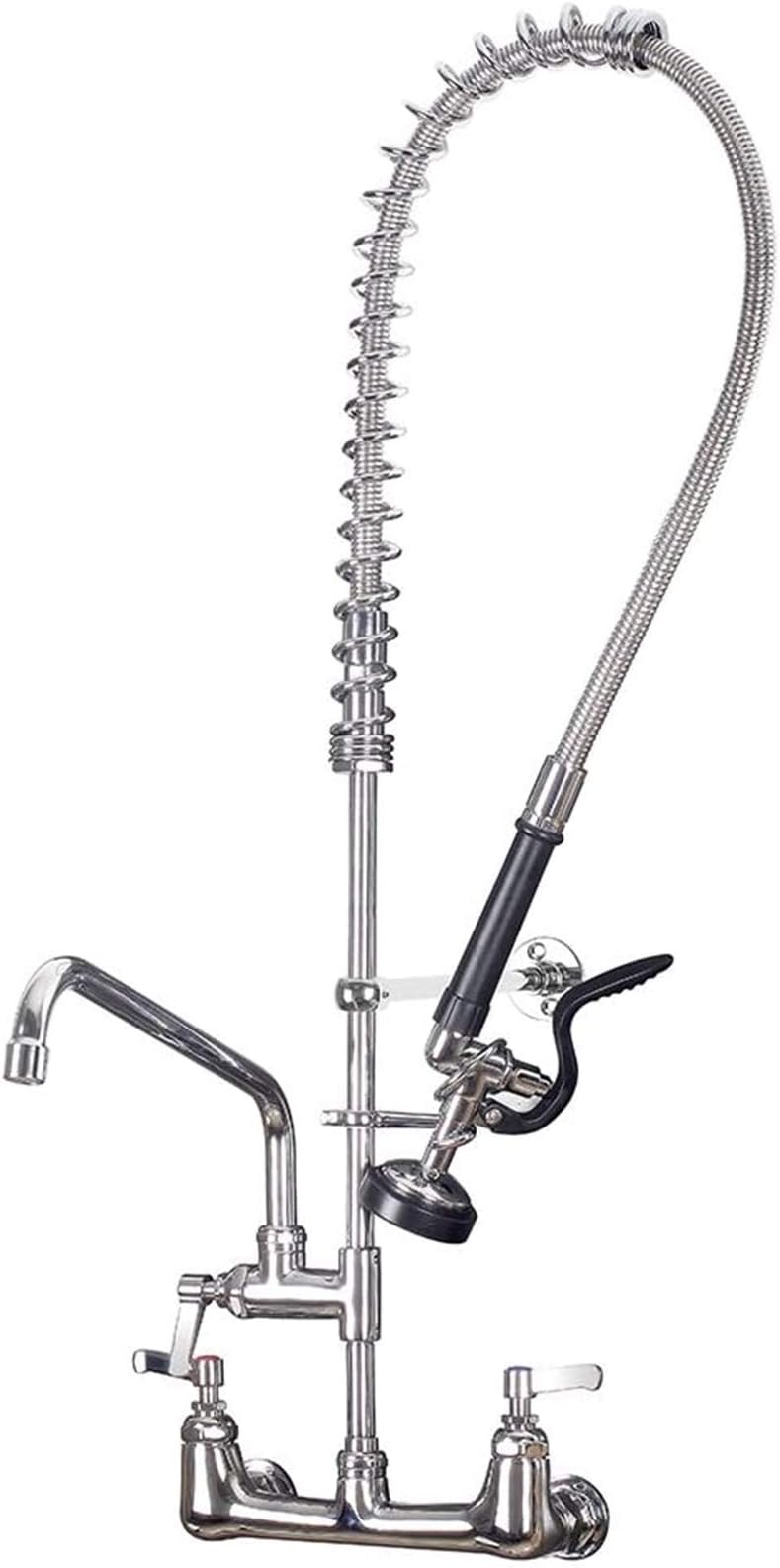 IMLEZON Commercial Sink Faucet with Pull Down Sprayer 8" Center Wall Mount 35" Height Pre Rinse Faucet 12" Add-on Spout Brass Constructed Chrome Polished