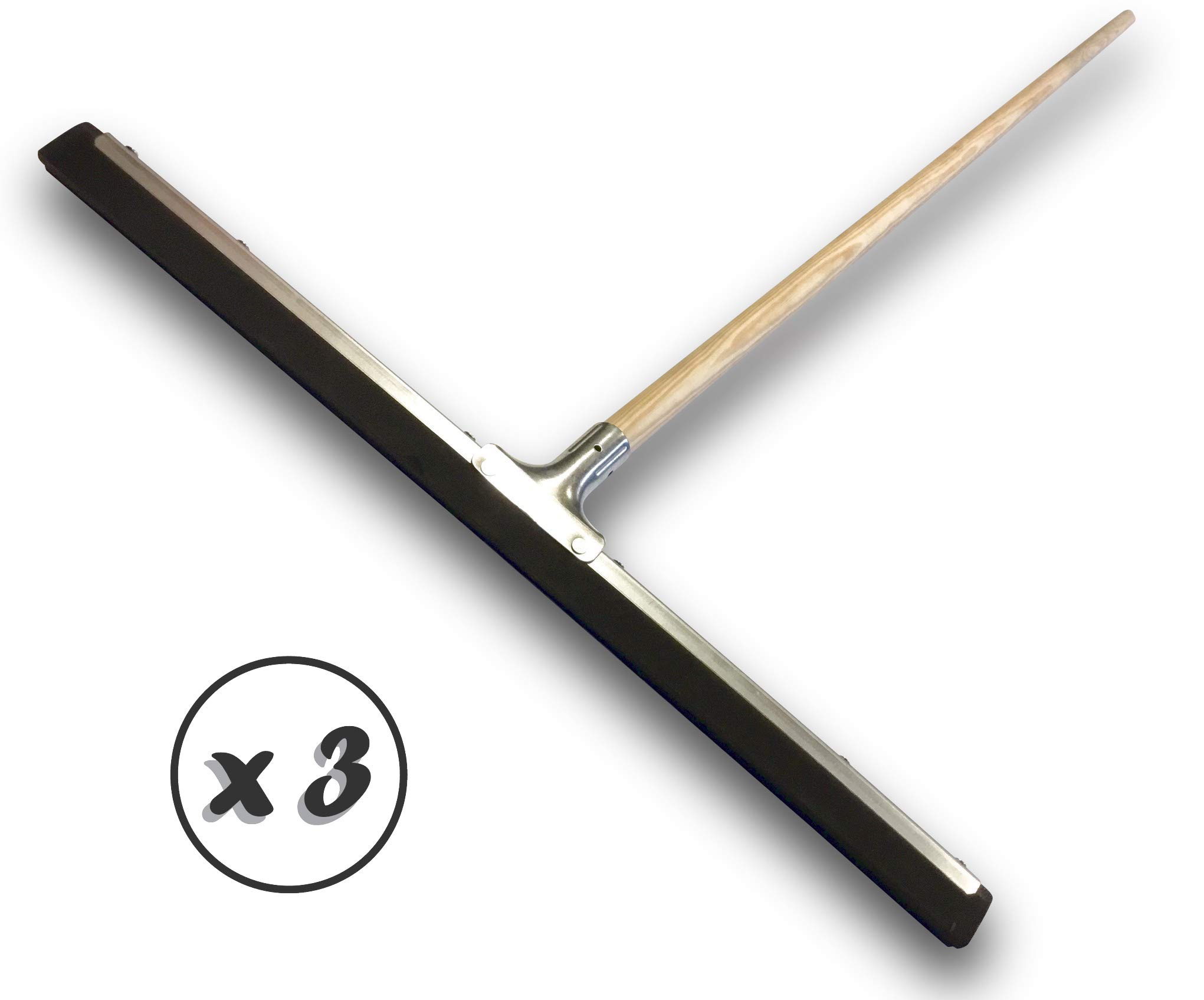 Extractor de agua de piso escurridor escoba | Juego de 3 | Longitud 60cm | Gomaespuma negra 2 palas | Mango de madera 1,20 m | Kibros 1560Mx3 | 2 hojas de goma espuma negra, ancho 60 cm, extracción de agua suelos interiores exteriores, taller cocina resta