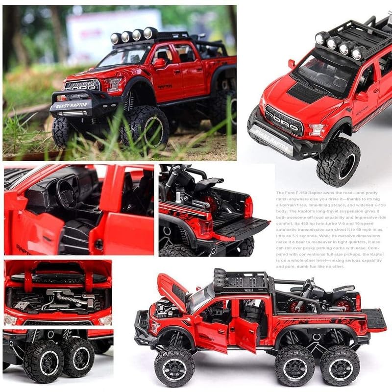 Image of Play Boy 1:28 Ford Raptor F150 Model Diecast Metal Alloy Pullback Toy Vehicle with Openable Doors Light and Music Car for Kids (Multicolor)