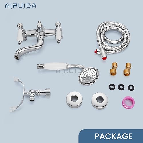 Miniatura 9 de Airuida Grifo de baño cromado pulido para bañera, mezclador, llenador, grifo de ducha de montaje en pared con pulverizador de ducha de mano en forma