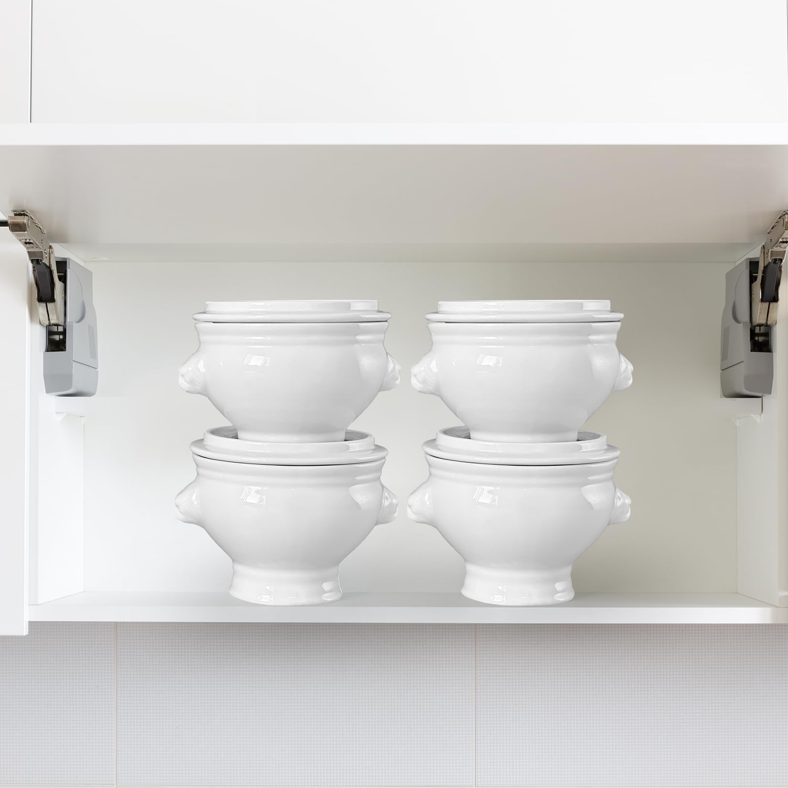 Cinf Weiße Keramik 354 ml Set von 4 Löwenkopf Porzellan Suppenschalen mit Deckel Weihnachtsgeschenke Mikrowelle Safe Suppe und Obst