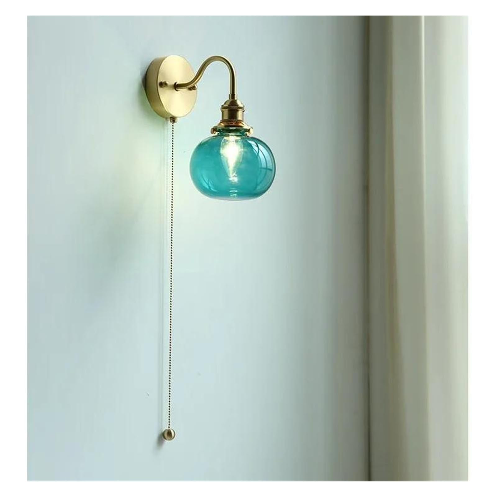 ZTCHSENZT Wall Sconces, Nordic LED Bathroom Mirror Light Fixture Pull Chain Switch Home Lighting Copper Glass Nodern Wall Lamp Sconce Pared,C