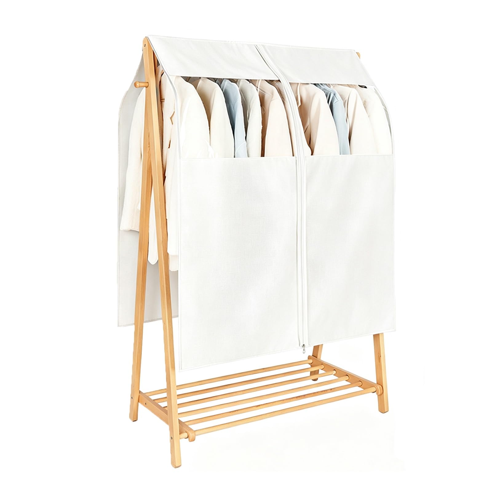 Fundas Ropa Transpirable de Satén con Cremallera Ventana Transparente | Bolsas Ropa con Apertura Central Lavable Ideal para Guardar Chaquetas Vestidos Cortavientos(White,140*113cm/55*44in)