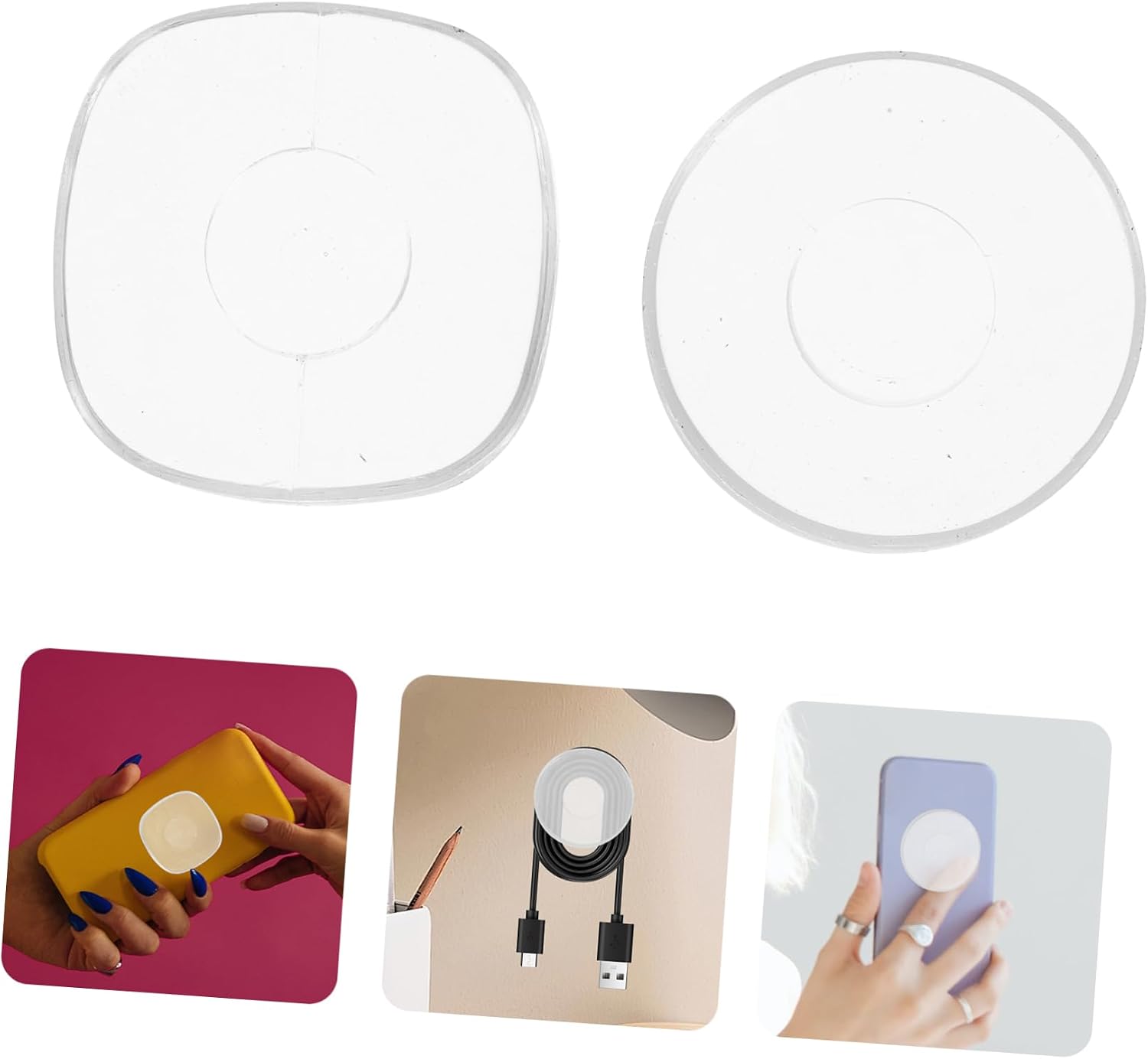 TEHAUX 6pcs Nano Non- Adhesive Pads Traceless Transparent Phone Holder for Home Office Multi-Functional Sticky Grippers for Organizing Cables and Items Square Round