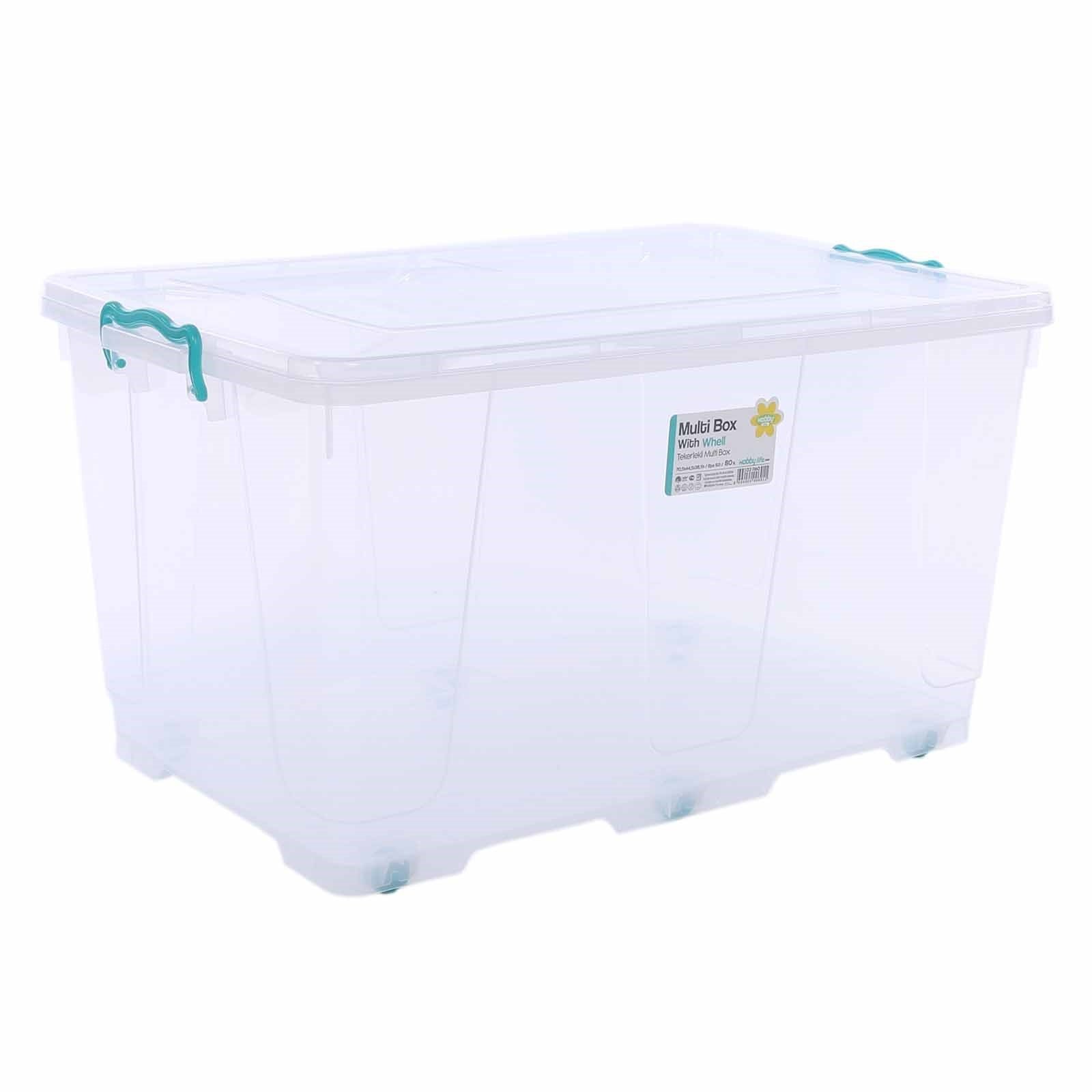 1-Piece 80 Litre Plastic Rectangular Multi-Box with Wheels