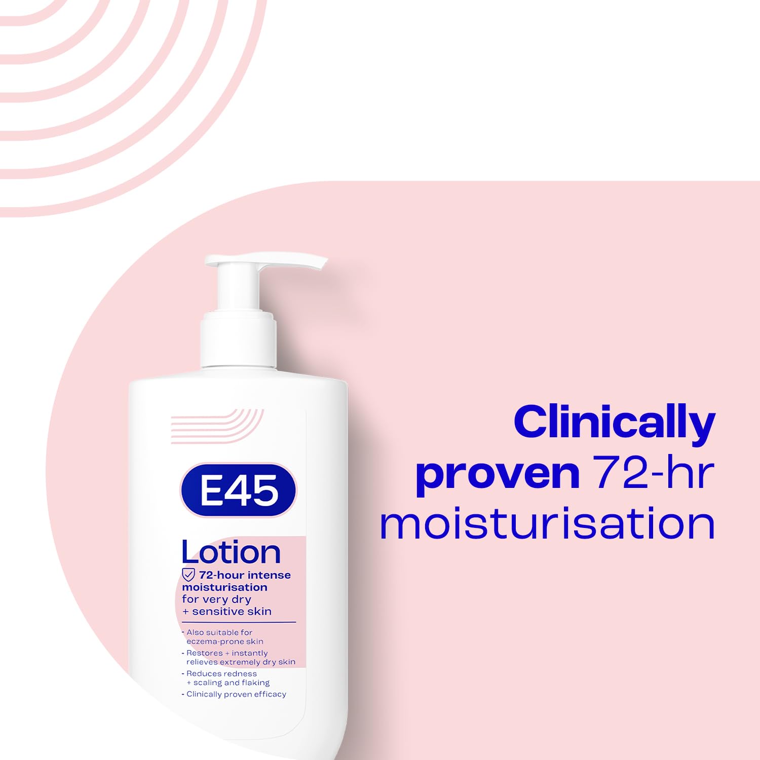 E45 Moisturising Lotion 500 ml for Dry & Sensitive Skin - Long-Lasting Hydration Protect from Dryness, Reduce Redness - Dermatological Body Moisturiser Lotion - Body Lotion - Daily Moisturiser — view 2