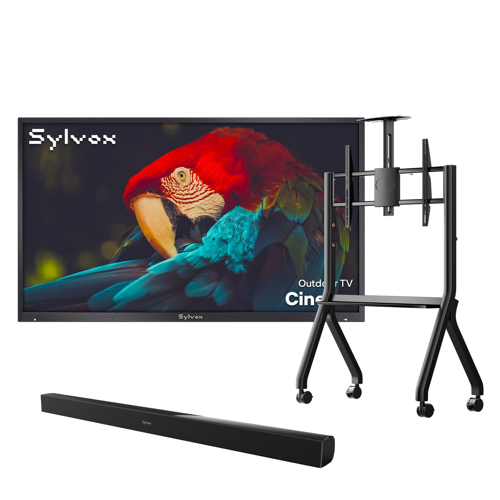 SYLVOX 55 inch Outdoor Mini-LED QLED TV with Rolling Stand Soundbar 4K UHD 2000 Nits Full Sun Anti-Glare