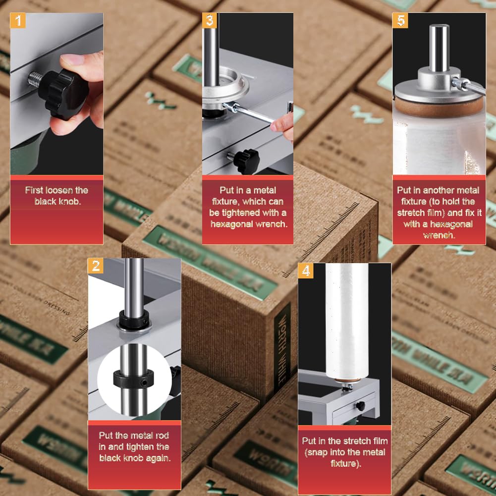 Manuelle Wickelfolienmaschine, Stretch-Bank-Umreifungsmaschine mit 2 Rollen Folie, Hochleistungsfolienspender, Verpackungsmaschine für Verpackung, Versand & Lagerung