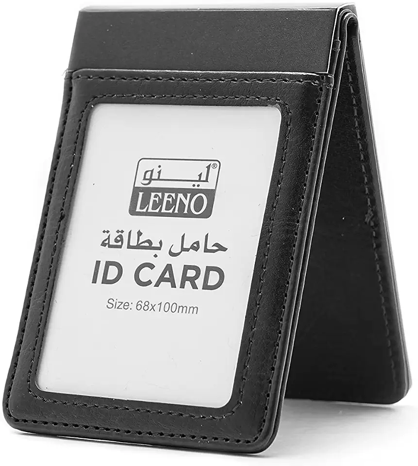 Leeno ID card leather, 68x100mm, black, vertical
