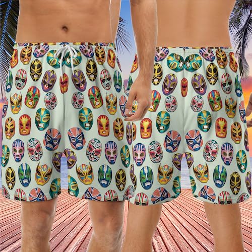 Lucha Libre Men's Swim Trunks - Wrestling Lovers Hawaiian Shorts for Men, Men's Summer Bathing Shorts Set 303