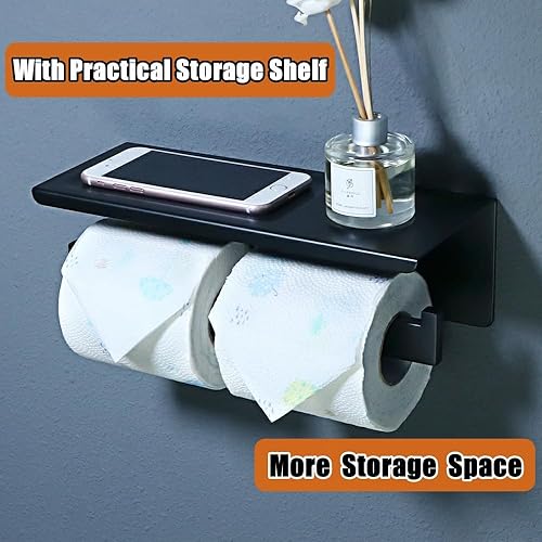 Miniatura 5 de Alise Soporte doble de papel higiénico, soporte de papel higiénico de baño con estante, dispensador de almacenamiento de rollos de papel higiénico