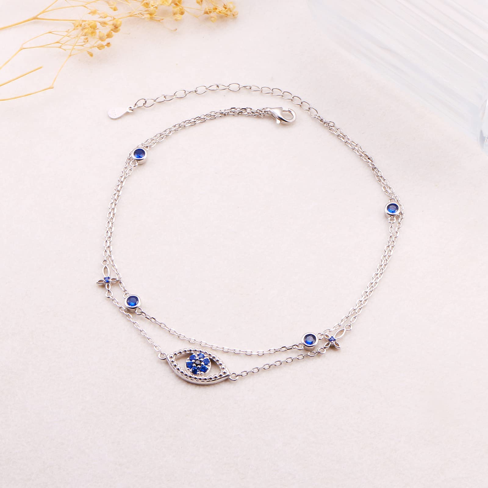 Flyow Bracelet de cheville pour femme mauvais œil/turquoise créée/infini/cœur/fleur de lotus en couches Chaîne de cheville réglable pour l'été Plage Bracelet de cheville Bijoux Cadeau