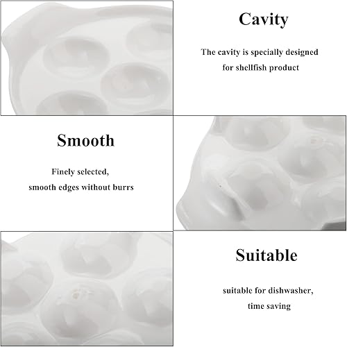Miniatura 3 de Okllen Paquete de 4 platos Escargot de cerámica con 6 agujeros y asas, plato de caracol de mariscos de 6.5 pulgadas, platos con pies, platos blancos