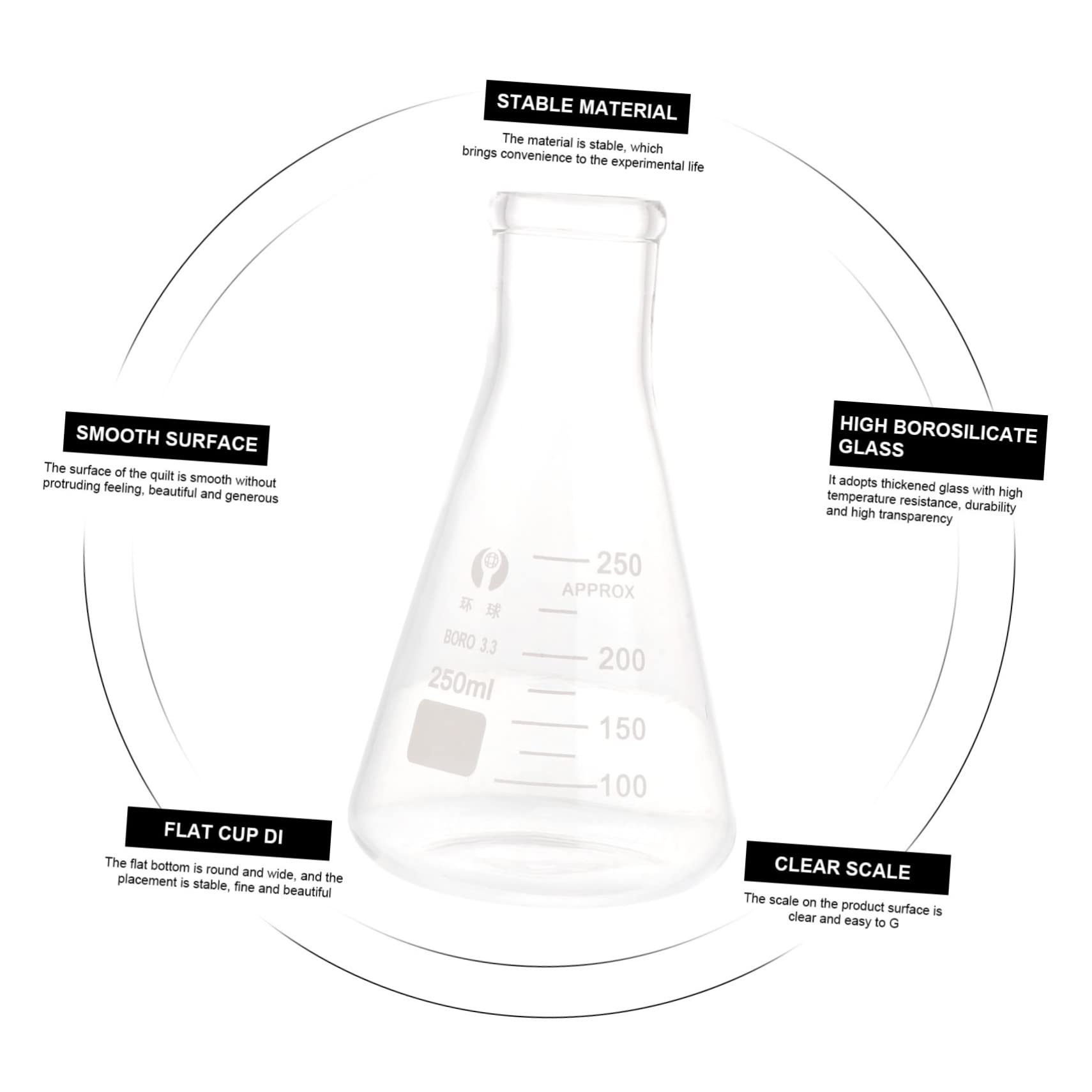 Veemoon 4piezas Supplies De Laboratorio Matraces De Vidrio Compactos y Para Experimentos Escolares Diseño Seguro