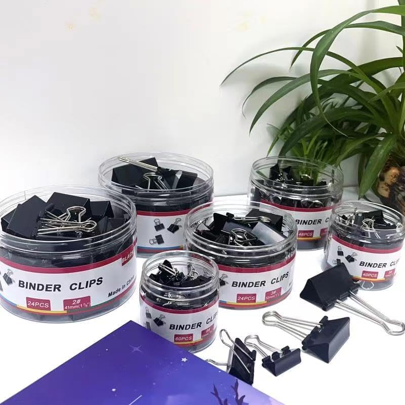 Miniatura 6 de 208 clips para carpeta, abrazaderas de papel de varios tamaños, clip de metal para carpeta, abrazadera de encuadernación negra a granel, suministros
