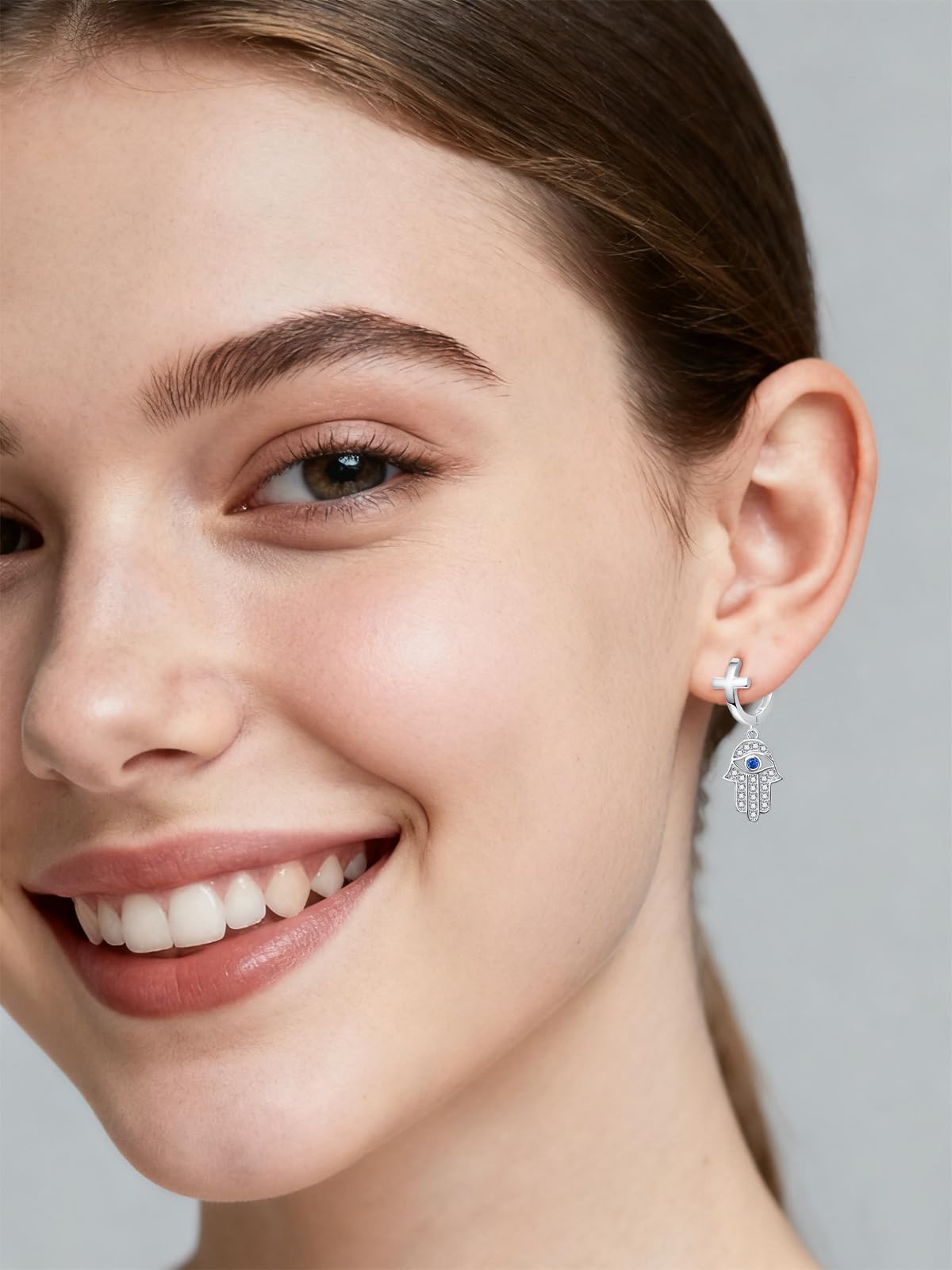 Pendientes de ojo turco para mujer, plata de ley 925, aretes de aro de mano Hamsa, pequeños aretes de joyería con bisagras, regalos para mamá