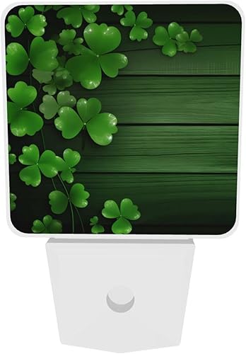 Miniatura 6 de Green Clovers - Juego de 2 luces nocturnas de madera con sensor automático del día de San Patricio, luces nocturnas LED del atardecer al amanecer,