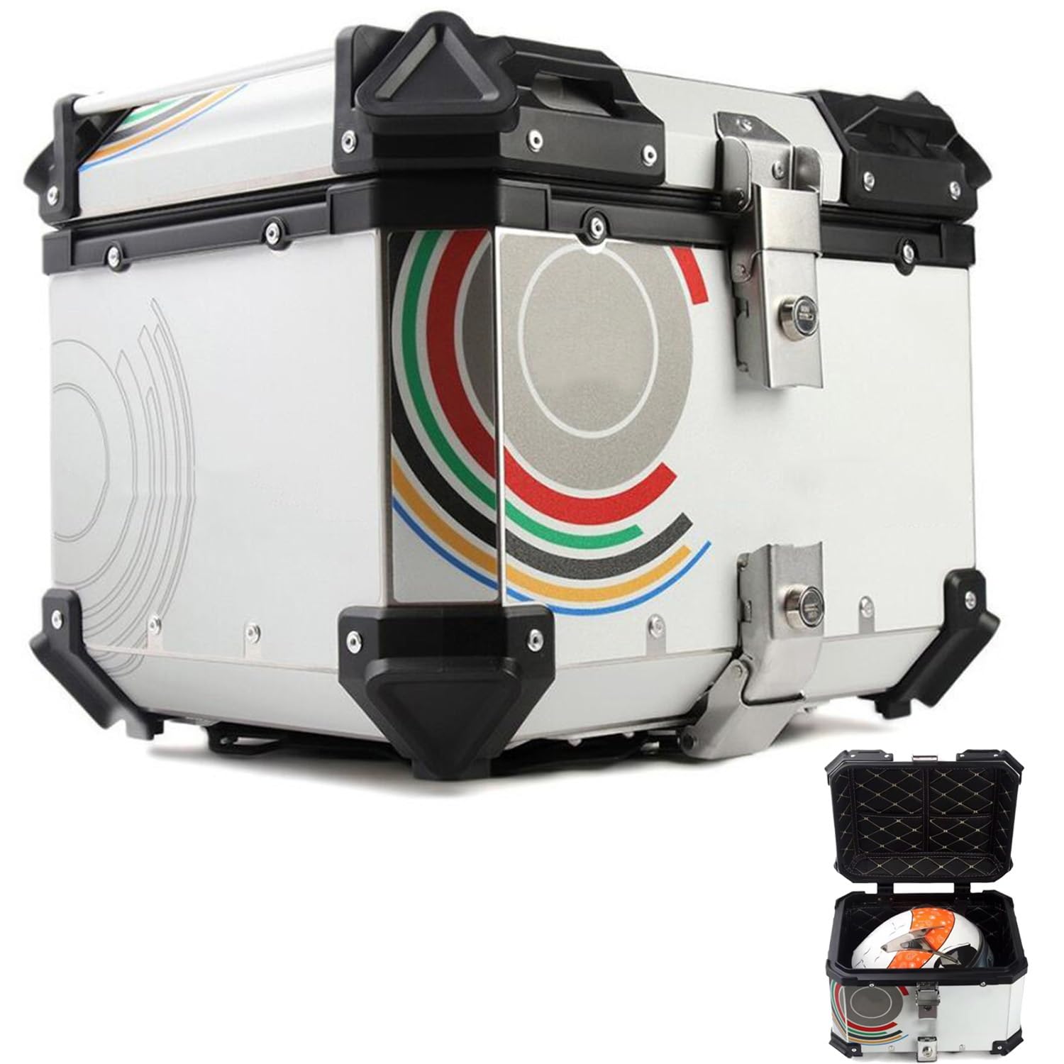 Coffre de moto en aluminium de haute résistance avec kit de montage arrière