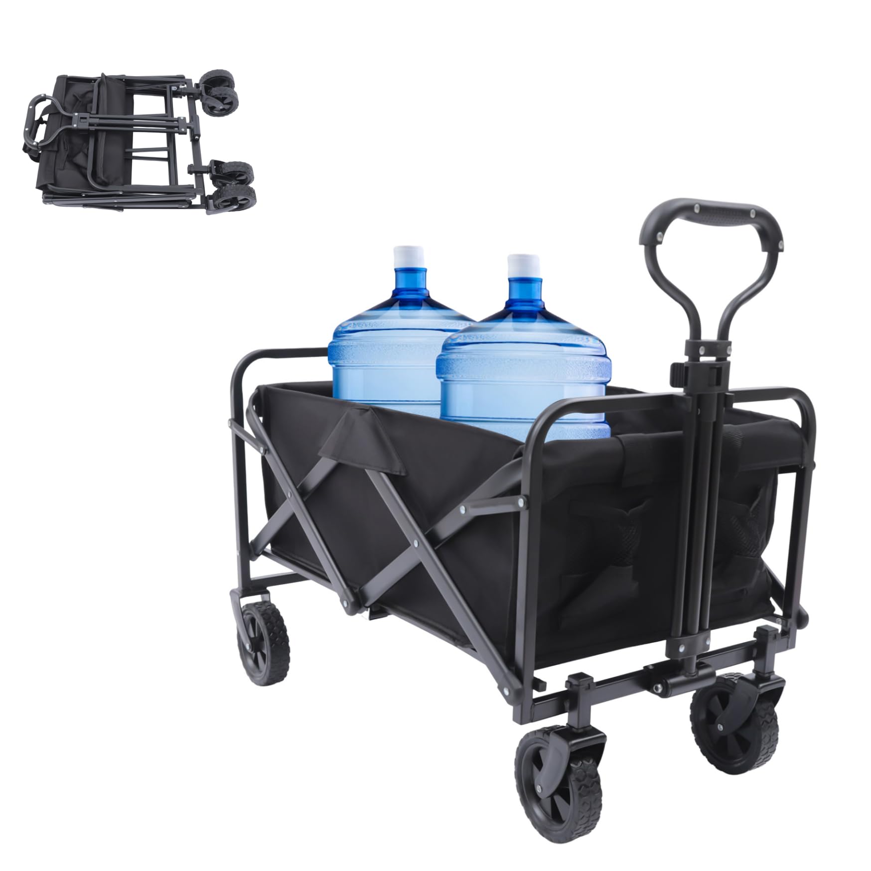 Chariot pliable - Capacité de charge de 80 kg - Pliable - Roues en caoutchouc plein - 2 porte-gobelets en maille - Chariot de plage
