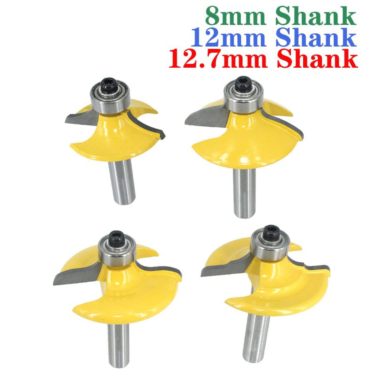 4 pezzi 8mm/12mm/12,7mm gambo del cassetto del router bit set tondo sopra bordare bordo mulino fresa legno fresa in metallo duro lavorazione del legno,gambo 8mm