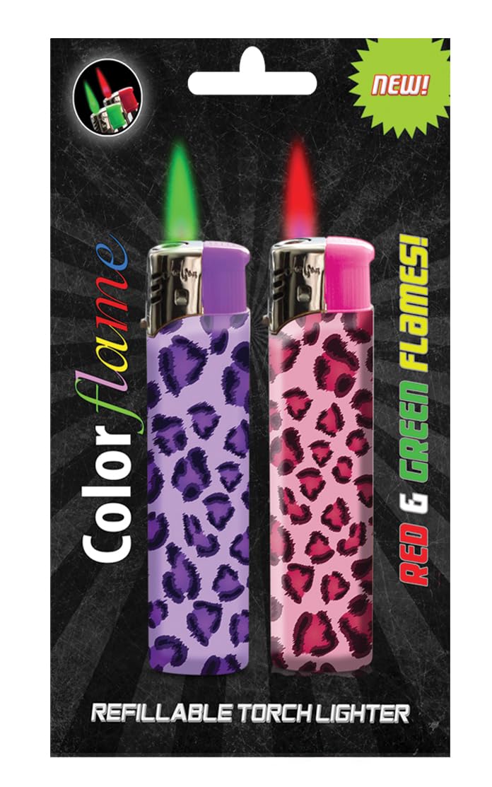 Amazing Color Flame Fire Butane Colorflame Colorful Torch Lighter Colored Flame Pocket Lighter Red Flame and Green Flame-
