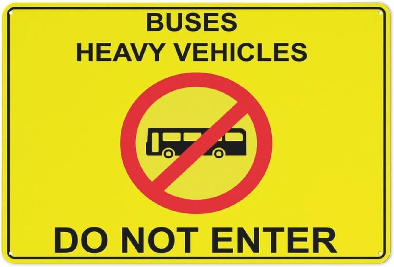 Buses Heavy Vehicles Do Not Enter Rust-Free Aluminum Warning Sign - Weather Resistant, Waterproof, Easy to Mount for Residential Lane, Mall Parking, School Zone, Indoor/Outdoor 8x12 inch​