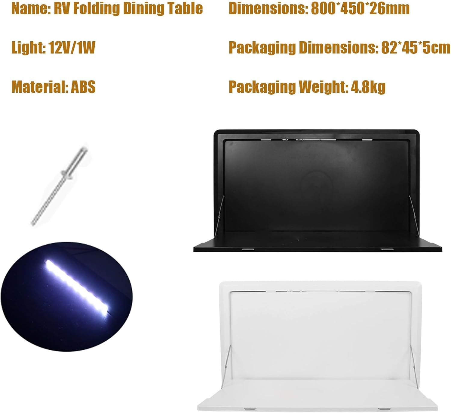 Foldable RV Table with LED Lighting - Wall Mounted Picnic Table for Caravans & Campervans, Portable Folding Table for Outdoor Dining, Compact Space-Saving Design (White)