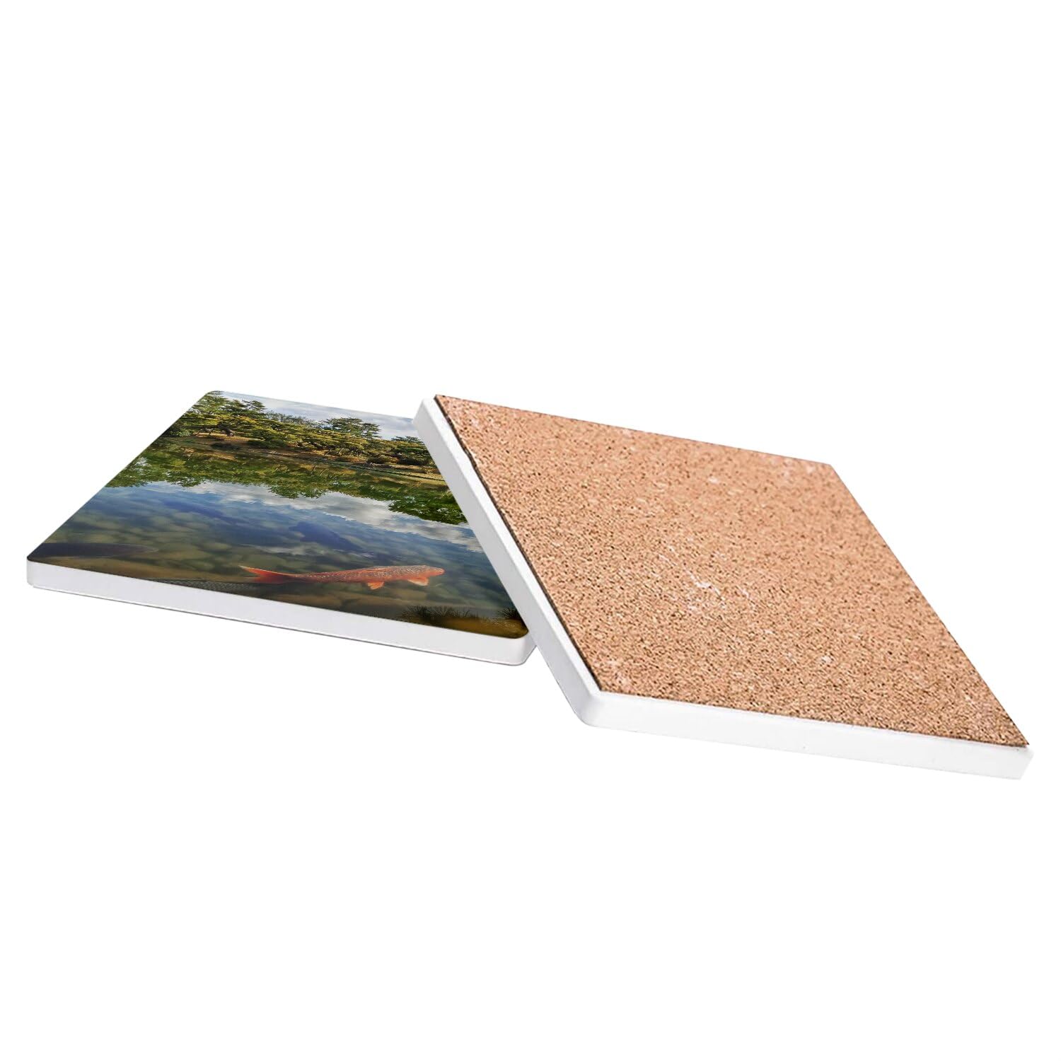 Sottobicchiere in legno - Carpe Koi in un lago tranquillo giardino giapponese Giappone - 1 unità (95 x 95 mm