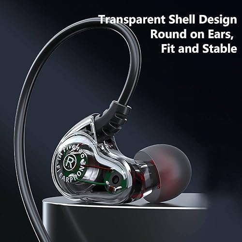 Miniatura 7 de Holiper Auriculares deportivos con cable con ganchos para los oídos, auriculares estéreo con cable de doble conductor extra bajo con micrófono,