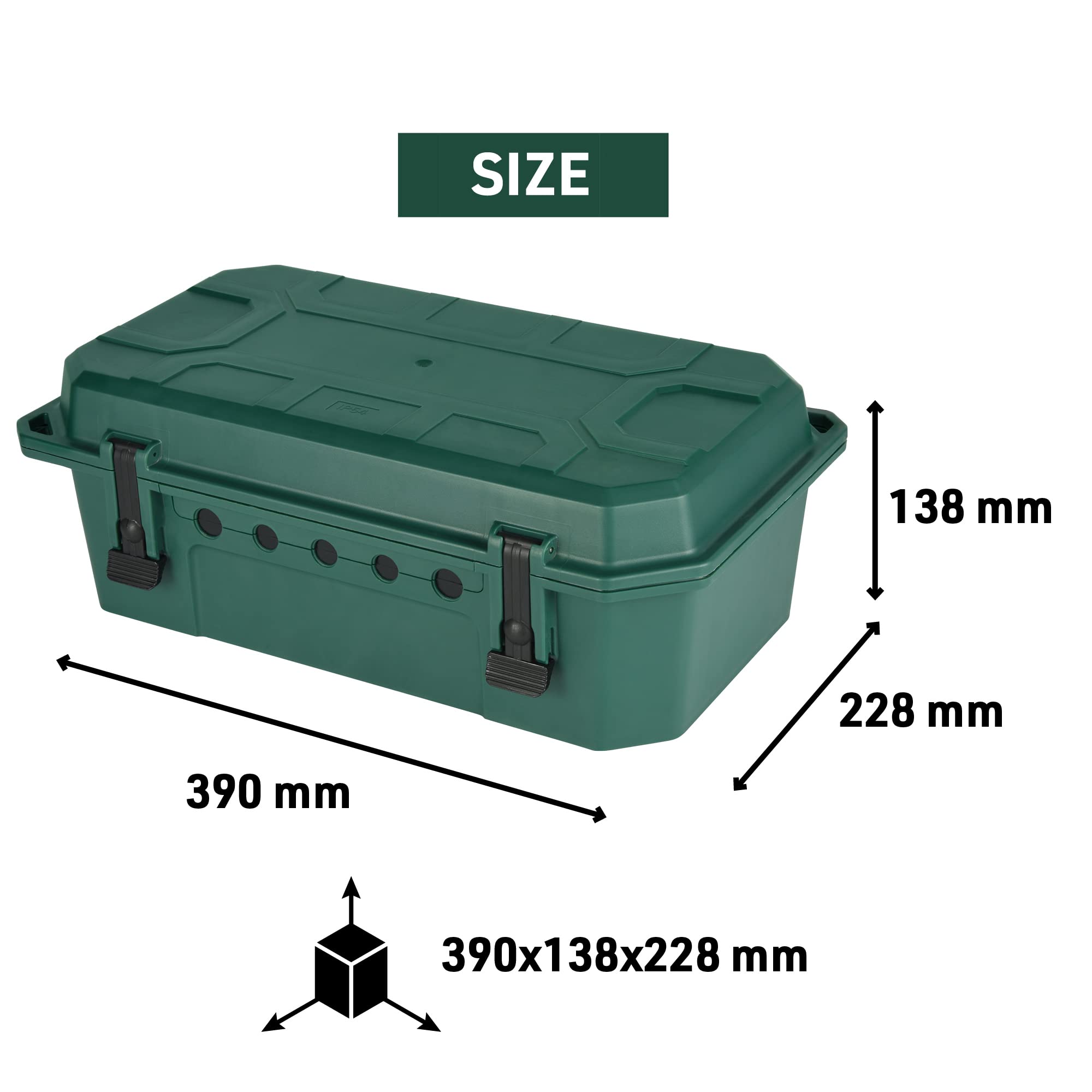 Electraline 300182 - Caja de protección impermeable para exteriores IP54 (con 4 enchufes IP44 con tapas, cable de 5M H05RR-F 3G1.5, verde, X-Large