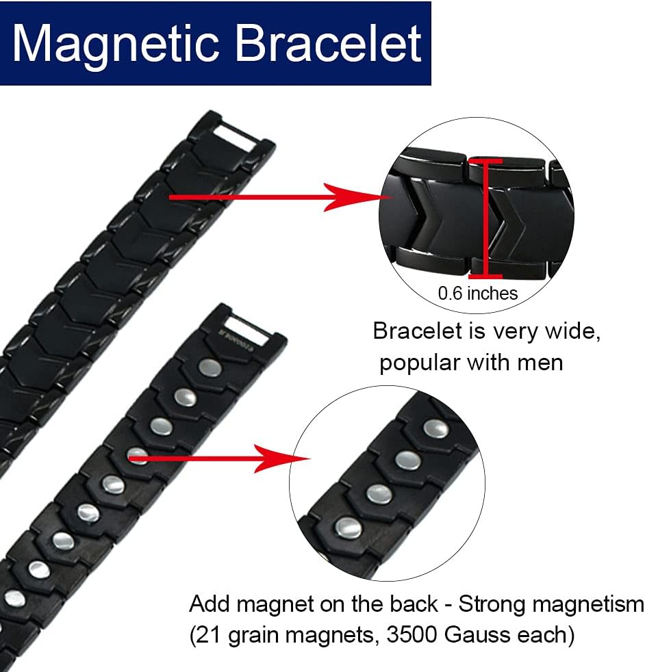 KYOSI Mens Magnetic Bracelet Stainless Steel Link Magnet Jewelry Bracelet Accessories for Men Christmas Gift 8.66 inches - Image 3