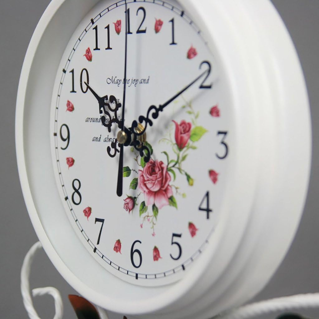 Retro Mantel/Mantle Rhythm Quartz Clock Iron Living Room Desk Shelf Clocks Decoration (Color : White)