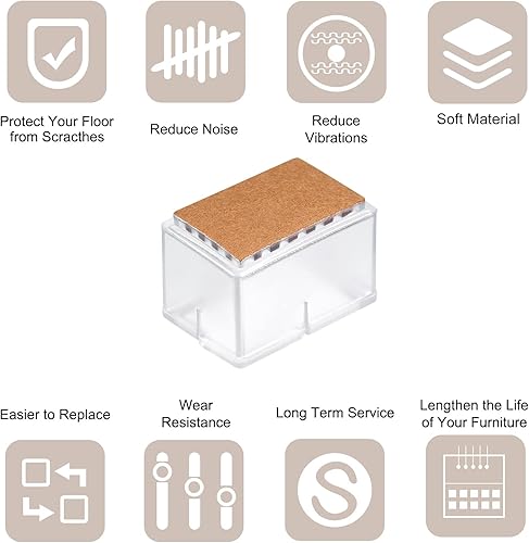 Miniatura 3 de uxcell Protectores de suelo para patas de silla, 12 piezas rectangulares de PVC y fieltro para patas de silla para suelos de madera (blanco