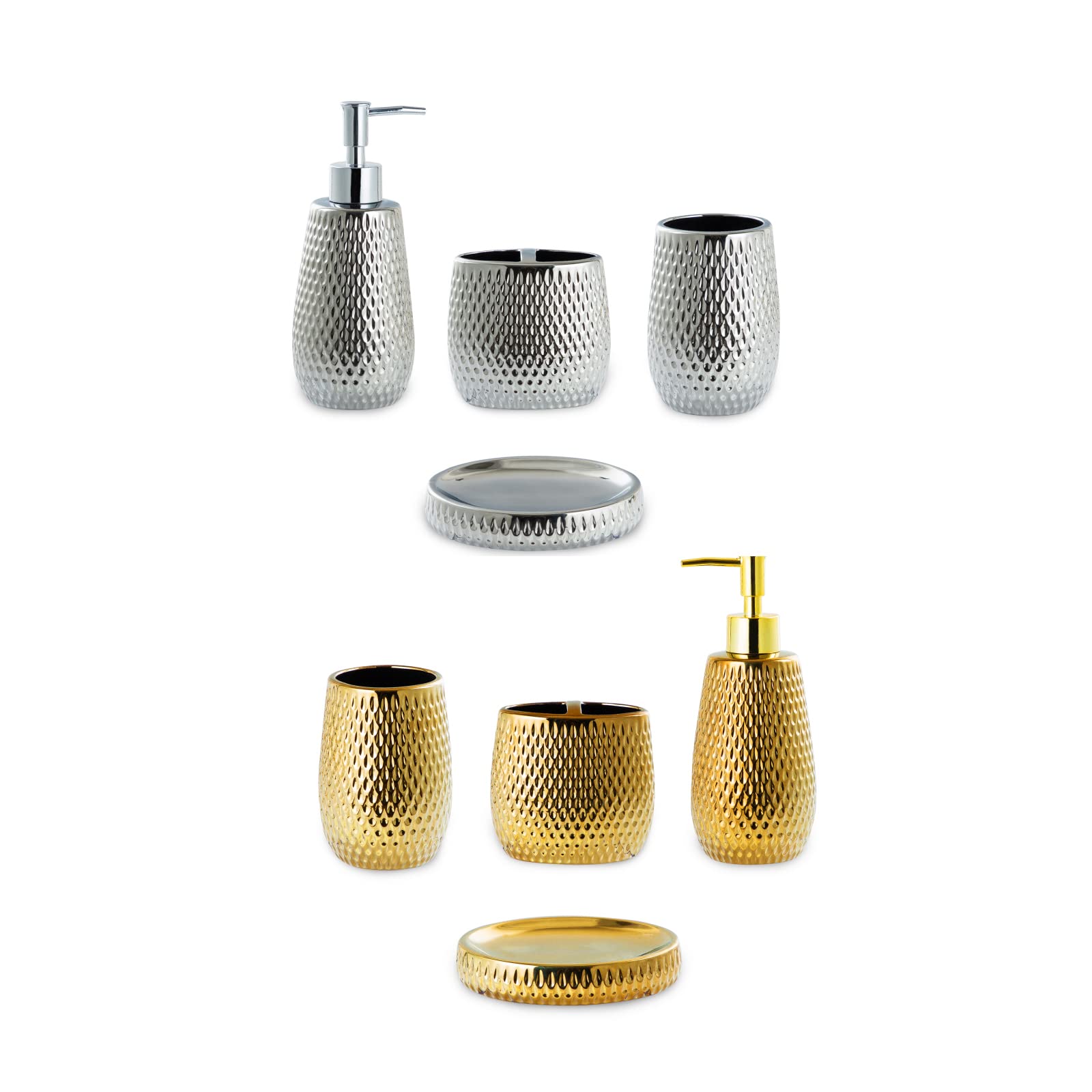 BASDHEBathroom Accessory Set, 4-Piece Ceramic Bathroom Decorations Accessories Sets Includes Lotion Dispenser, Toothbrush Holder Tumbler and Soap Dish for Bathroom countertops