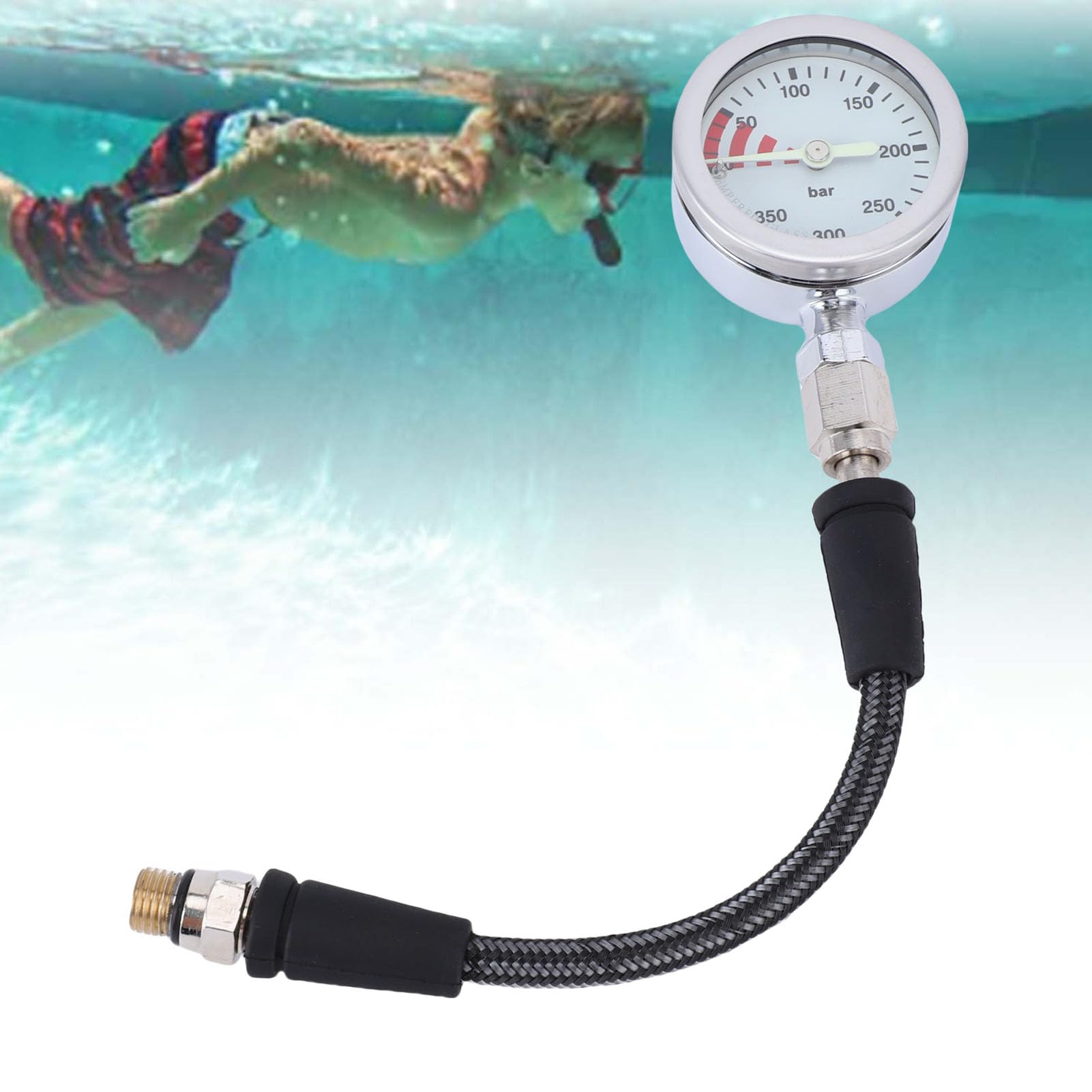 Changor Manometro per Immersione Manometro Leggero e Luminoso per Avventure Subacquee Tubo Ad Alta Pressione in Acciaio per Subacquei e Appassionati