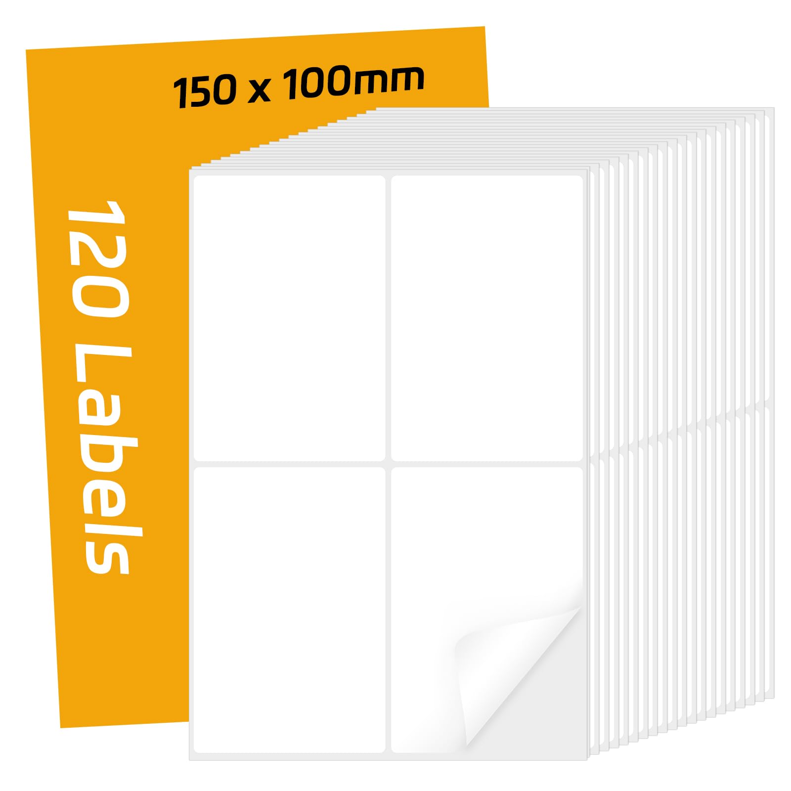120Pcs Home Moving Packing Box Labels, 150×100mm White Sticky Labels for Storage Boxes Label on a Roll, Writable Address Stickers, Strong Adhesion for Organizing, Office, Shipping